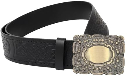AAR Svart läder tisteldesign skotsk högland kilt bälte med antik finish spänne, 17041634, XXL