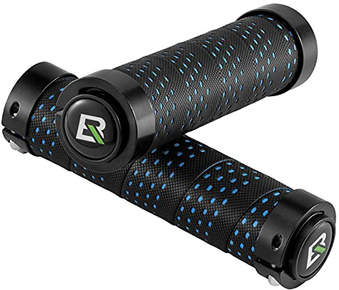 ROCKBROS Mango de Manillar de Bicicleta Impermeable Mango de Ciclismo Antideslizante Mango PU Robusto Accesorios de MTB Doble Bloqueo con Tapón de Manillar Negro-Negro Negro-Rojo Negro-Negro