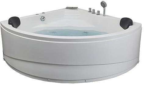 Vente-unique-Bañera angular de hidromasaje con sistema de cascada AGLENA - 2 plazas - 350L - 150 x 150 x 60 cm