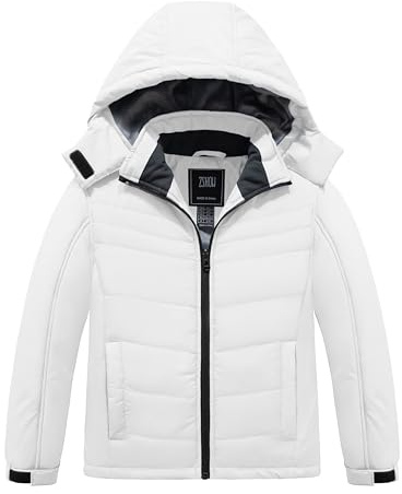 ZSHOW Girl's Snowboarding Jacket Waterproof Raincoat Fleece Lined Hooded Ski Coat(White,14-16)