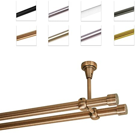 MDEKOR Gardinenstange 420 cm 2-läufig | Vorhangstange für die Deckenmontage Kupfer aus Metall | Gardinenstangenset Ø 19mm