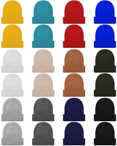 Toulite 24 Pcs Kids Winter Beanies Warm Cold Weather Hats Knitted Beanie Cap Solid Color for Boy Girl Children School Outdoor(Classic Color)