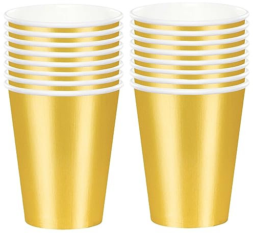POPOYU 16 Pièces Gobelets Jetables en Carton Or, Gobelets Jetables pour Enfant et Café, Gobelet Papier Anniversaire, Gobelet Enfant École, Verres Jetables pour Bureau, Automne, Fête, Cocktail, Mariage