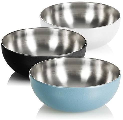 com-four® 3x bol mélangeur en acier inoxydable - bol de cuisine multifonctionnel pour collations ou salades - bol en métal avec revêtement extérieur - environ 3 L (3 pièces - Ø 24 cm - 3 couleurs)