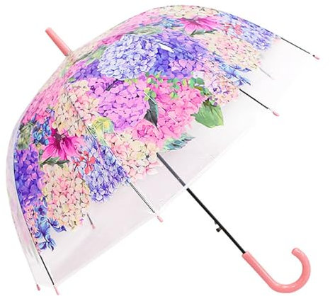 Chesoon Flower Pink Umbrella for Women Ladies Clear Dome Windproof Rain Umbrella Auto Opened with 8 Ribs and Curved Handle,Pink