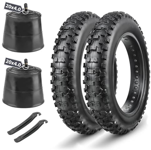 MOHEGIA EBike Fat Tire Replacement Set: 2 Pack 20 x 4.0-inch Folding Bicycle Tires, Inner Tubes, and Tire Levers, High-Performance and All-Terrain with Offroad or Trail Riding