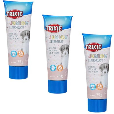 Trixie JUNIOR Paté di fegato per cuccioli | Confezione Tripla | 3 x 75 g | Snack gustoso per cuccioli | Con contenuto ridotto di sale e spezie | Con cozza verde