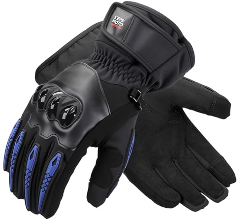 KEMIMOTO Guanti Moto Invernali Uomo Donna, Caldi Guanti Moto Antivento con Funzione Touchscreen, Adatti da 0°C a 5°C, Ideali per Motociclismo, Sci, Ciclismo, Campeggio