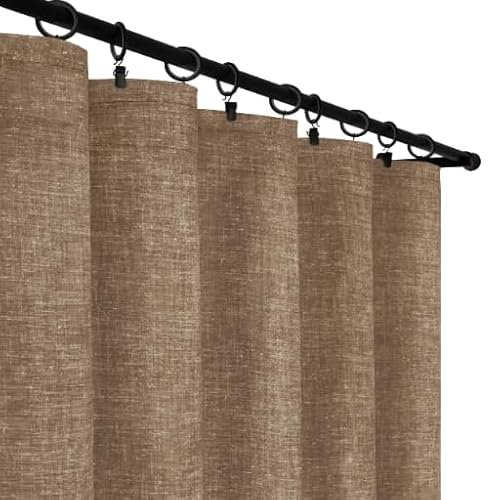 Voppi Duschvorhang in Leinenoptik 140 x 260 cm lang braun Blickdicht Vorhang für Schlafzimmer Esszimmer Wohnzimmer Balkon oder Terrassenfenster