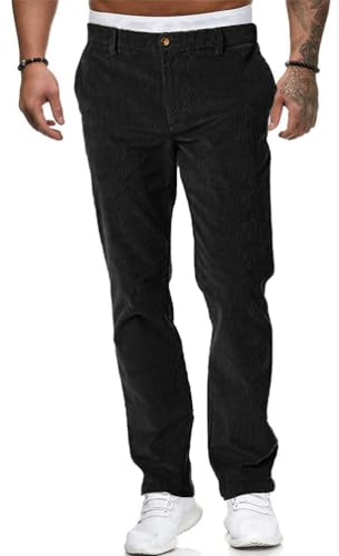 Oanviso Homme Pantalon en Velours Vintage Avec Poches Décontracté Chino Baggy Doux Automne Lâche de Costume Coupe Droite A Noir XL