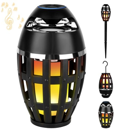 Outdoor Bluetooth Speaker, LED Flame Bluetooth Speaker with HD Audio and Enhance Bass, Waterproof Wireless Torch LED Light, Portable Speakers with Stake, Christmas Birthdays Gifts for Men (1pcs)