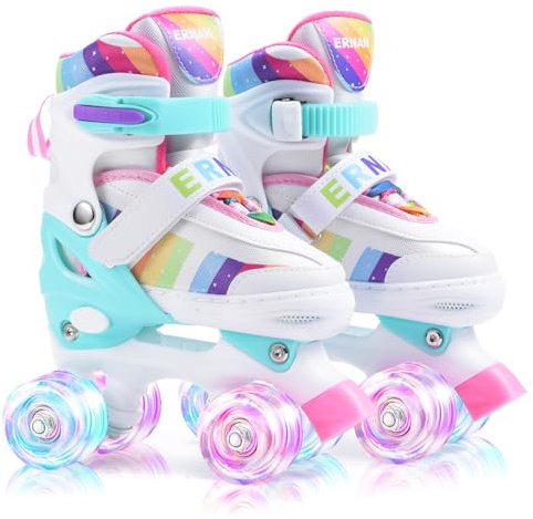 ERNAN Rollschuhe Kinder Rollschuhe Verstellbar Rollschuhe Damen, komfortabl LED Rollerskates für Jugendliche und Anfänger für Weihnachts und Geburtstags Geschenke (Rainbow D, M)