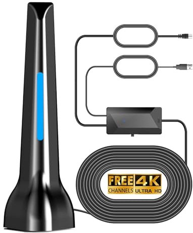 DVBT2 Antenne, zimmerantenne DVB-T & DVB-T2 Antennen mit Verstärker, 2025 Großer Reichweite und 360° Empfang, Zimmerantenne für Fernseher mit Starkem