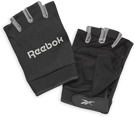 Reebok Classic Fingerless Gloves (Black/Grey, Large), Lightweight Fitness & Weight Lifting Gloves for Training, Crossfit, Cycling & Home Gym Exercise, Breathable Workout Gloves for Men & Women