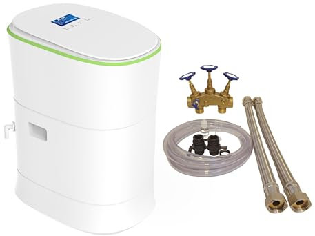 CALCEE Wasserenthärtungsanlage für bis zu 5 Personen mit Anschlussset 1 und Montageblock - Wasserenthärter für Haushalte - Entkalkungsanlage für weiches Wasser - Enthärtungsanlage