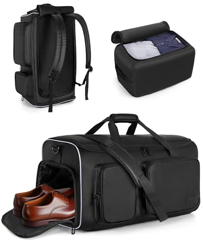 Smasrob 50L Convertible Garment Duffle Bag Backpack with Inner Removable Bag and Shoe Compartment, Travel Suit Bag for Business or Wedding Trips, Black
