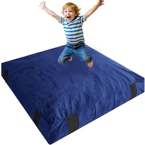 Crash Pad for Kids Sensory Room Equipment, Anti-slip Sensory Crash Mat, Shredded Foam Sensory Crash Pad for Autistic Kids Gift, Soft Washable Cover, Gift for Children and Adults, 5 x 5 Ft, Navy