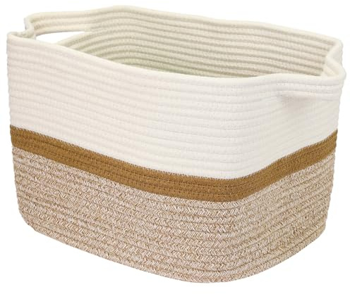 Cestino portaoggetti HMF con manici allungati, cestino in cotone | 36 x 30 x 25 cm | Bianco-Marrone