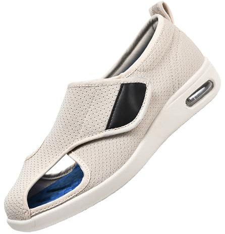 CVFOMBN Réglable Orthopédique Chaussures,Scratch pour Personne Âgée Pieds Gonflés Arthrite Pantoufle Extra Larges avec Fermeture réglable œdèmes.Beige,37