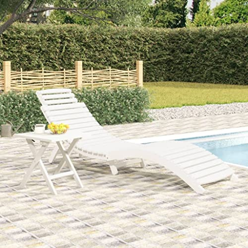 JHQHSM Lettino prendisole classico in legno massello di acacia bianco 184 x 55 x 64 cm, design pieghevole per risparmiare spazio, sedia ergonomica da giardino per terrazza e piscina, resistente alle
