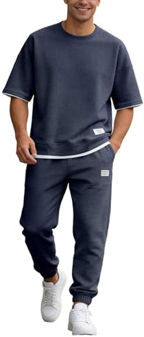 Completo Estivo Uomo 2 Pezzi Tuta Sportiva Casual Maglietta a Maniche Corte Oversize e Pantaloni Lunghi Joggers con Tasche Set per Spiaggia Palestra Loungewear Traspirante Taglie M-5XL (Grey, XL)