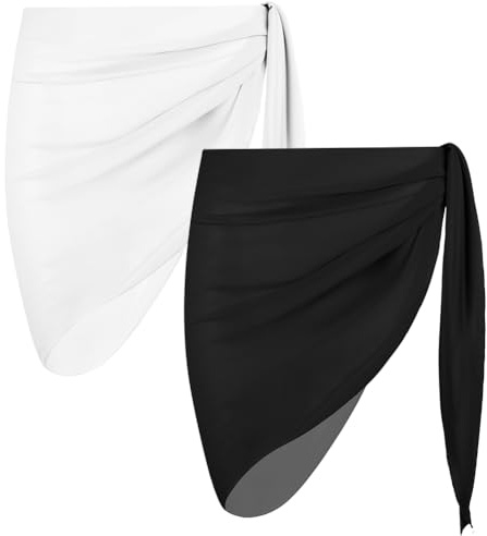 Aomig Kort strandkjol för kvinnor, sommar cover-up baddräkt, sexiga döljande tröjor och sarong, pareo för dam bohemisk strand, lätt strandwrap för bikini, B-svart + vit, One size