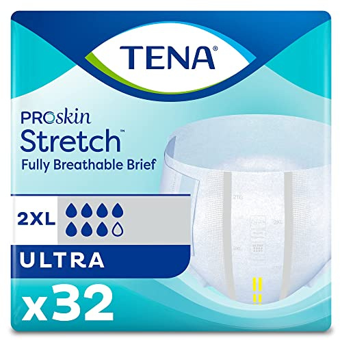 TENA Stretch Ultra Briefs, Incontinence, Disposable, Heavy Absorbency, 2XL, 32 Count, 2 Packs, 64 Total