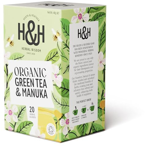 Heath & Heather - Organic Green Tea with Manuka Honey • Delicate Antioxidant-Rich Blend with a Touch of Sweetness • Natural Wellness Support • Vegan • 20 Tea Bags