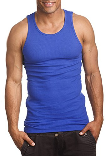 Men's A-Shirt Muscle Tank Top Gym Work Out Super Thick 3 PACK (Medium, Royal Blue)