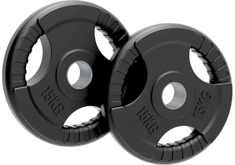 Olympic Weight Plates, Rubber Tri-Grip Barbell Weight Sets, Powerlifting & Bodybuilding Weights - Home Gym Equipment for Strength Training & Workouts by Body Revolution (10KG, Pair)