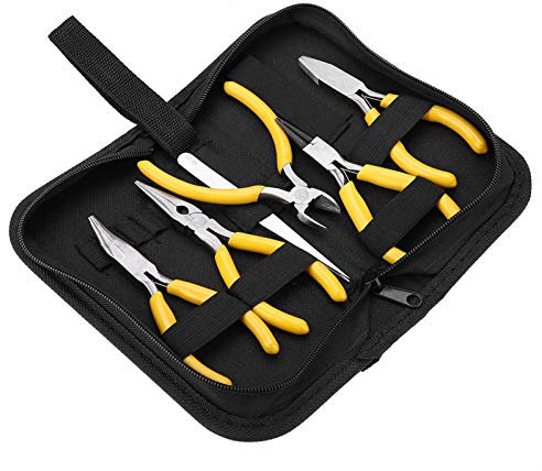 Juwelierzangen-Set, 5 Stück, Werkzeug-Set, für professionelle Schmuck-Zangen mit abgerundeten gefalteten Perlen, zum Selbermachen von Schmuck