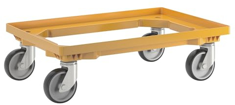 eurokraft | basic | Plateau roulant professionnel | 600 x 400 mm | 4 roulettes pivotantes à bandage caoutchouc | jaune