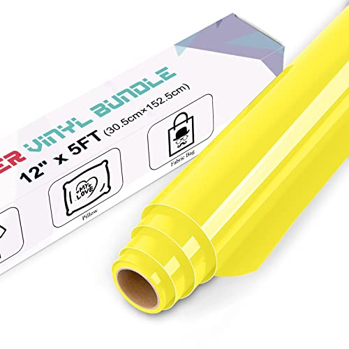 IModeur Yellow Heat Transfer Vinyl — 30.5 x 153 cm Iron on Vinyl for Fabric, PET Backing HTV Roll for T-Shirts, Clothes, Hats, Bags and Other Textiles, Easy to Weed