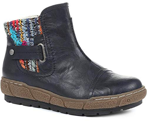 Pavers Knitted Cuff Ankle Boots - Navy Size 7