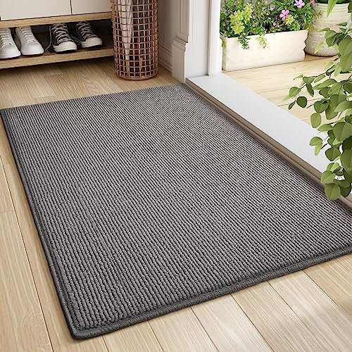 Color G Washable Door Mats, Dirt Trapper Non Slip Front Door Mat Absorbent, Doormat Muddy Mats for Dogs, Entrance, Indoor and Outdoor - Grey, 60x90cm