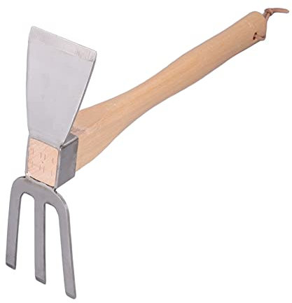 Natudeco Houe de Jardin 2 en1 Binette Trident Houe de Jardin avec 2 Griffes avec Manche en hêtre pour Jardinage, Plantation de Mauvaises Herbes Ameublissement