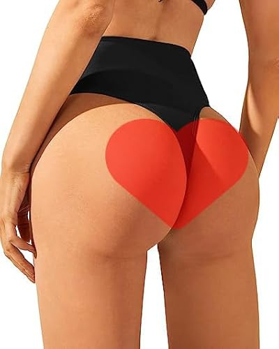 Zmart Women's High Waist Thong High Cut Brazilian Bikini Bottoms Black M