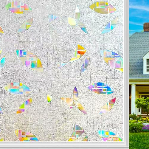 Vinilo para Ventanas Privacidad,90x200cm Película para Ventanas 3D Efecto Arcoíris,Autoadhesiva Lámina para Ventana Privacidad,Lámina Estática para Ventana Opaca