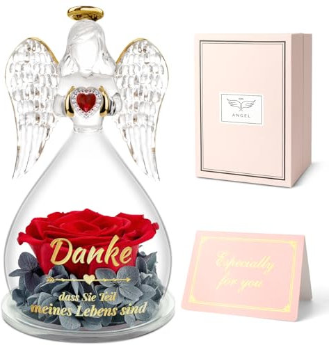 Miofula Geschenke für Frauen, Ewige Rose im Engel Figur Geburtstagsgeschenk für Mama Oma, Originelle Danke Geschenk für Mutter, Schwestern, Ehefrau, Freunde zum Geburtstage, Weihnachten, Erntedankfest