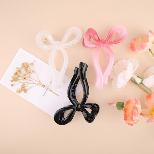 Kesfey 3 PCS Bow Claw Clips for Women, Cute Hair Bows for Women Girls Ribbon Bow Hair Claw Clips for Thick Hair Strong Hold Nonslip Hair Claws Coquette Bows for Hair