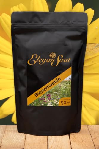 Bienenweide Saatgut, mehrjährig & winterhart, Wildblumen und Kulturpflanzen, mehr als 75 Arten, für 50m², mit Ansaathilfe vermengt - für Bienen, Hummeln, Schmetterlinge, nektar- und pollenreich
