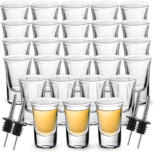 LOPYXBR 24 vasos de chupito de 3 cl/30 ml con base Heave Base, vasos de chupito para todos, licores, tequila, vodka, ouzo y fiesta