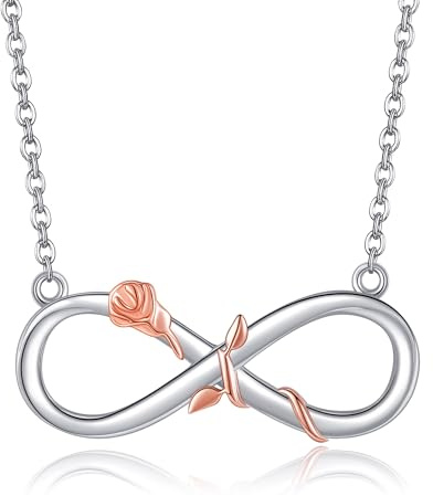 ONEFINITY oändlighet halsband 925 sterlingsilver infinity ros halsband ros guldpläterad blomma halsband oändlighet hänge smycken gåvor för kvinnor