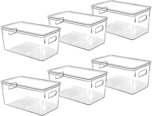 Clear Plastic Storage Bins with Lids, Perfect for Kitchen Organization or Pantry Organization and Storage, Stackable Fridge Organizer Bins, Storage Containers for Organizing, Cabinet Organizers