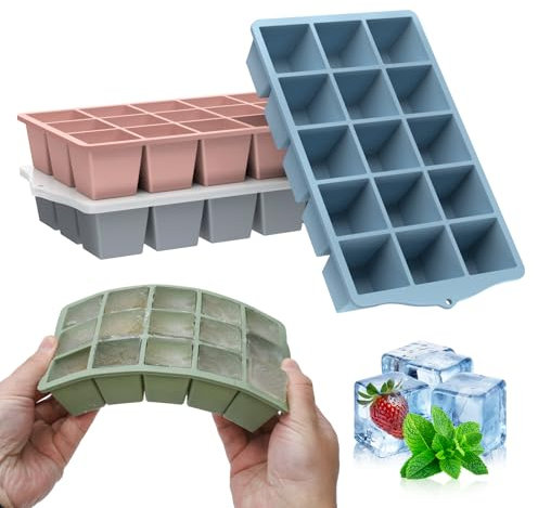 YUNISS Ghiaccio Stampo Silicone con Coperchio, 4 Pezzi Vassoio per Cubetti di Ghiaccio Senza BPA, Grande Stampi Ghiaccio in Impilabile per Cocktail, Whisky, Vino, Puree di Frutta, Gelati