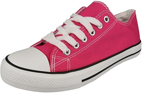 Women's Ladies Girls Canvas Low Top Lace Up Trainers Sneakers Pumps Plimsolls Size UK 3-8 (Fuchsia, UK Footwear Size System, Adult, Women, Numeric, Medium, 7)
