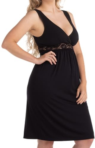 Carriwell Chemise de Nuit de Grossesse | Design Élégant avec Dentelle, Tissu Modal Doux, Confortable, Respirant & Régulateur d’Humidité, Idéale pour l’Allaitement Nocturne & Le Contact Peau à Peau