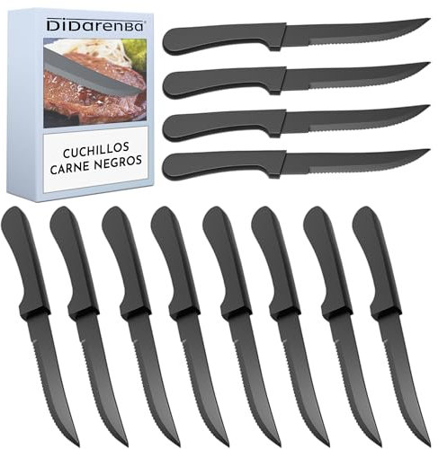 Didarenba Coltelli da bistecca nero 12 pezzi dimensione totale 22 cm lavabile in lavastoviglie coltello bistecca nero