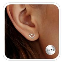 ESHIONER Ohrringe Silber 925 Damen Ohrstecker Stecker 18K Weißgold Plattiert Herz Mädchen Kleine Nickelfreie Hypoallergen Schmuck Silber 925 Ohrstecker für Damen