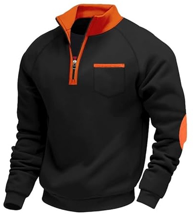 Aulemen Sweat Homme sans Capuche 1/4 Zippé Pull Polaire Homme Décontracté Sweatshirts à col Rond Chaud pour Pull-Over Automne Hiver Noir-XL